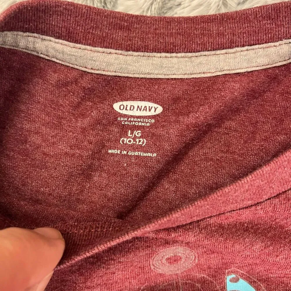 Old Navy T-Shirt Boys L 10/12 Game All Day Graphic Tee Burgundy Short Sleeve